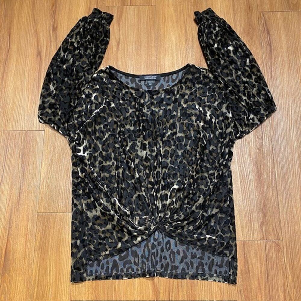 Karen Kane Lifestyle Petite Velvet Burnout Twist Front Top Animal Print Women XS - Picture 9 of 11